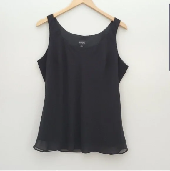 MSK | Tops | Msk Black Tank Top Sheer Overlay Xlarge | Poshmark